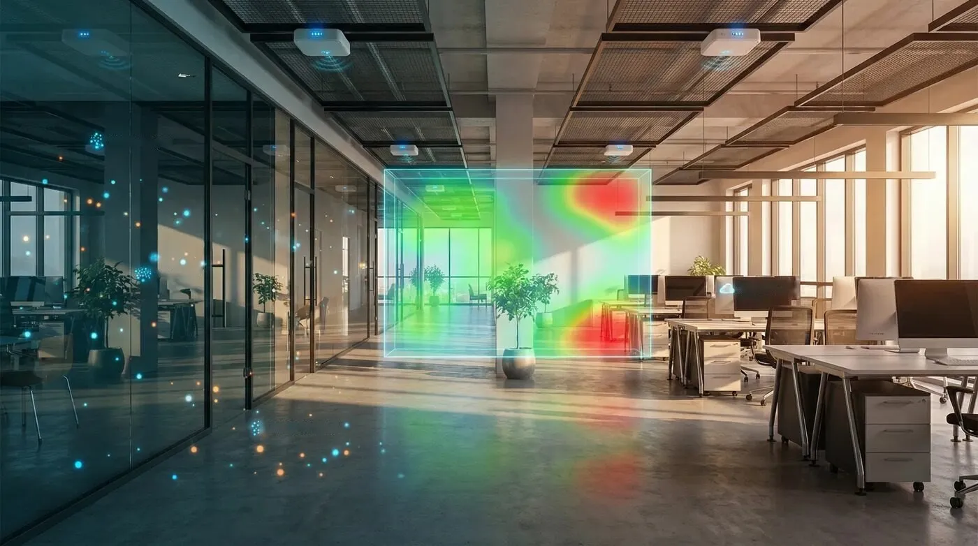 Rendering: an air-quality map over an open-plan office
